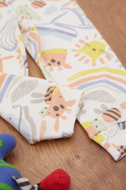 Ekru Hayvan Baskılı Renkli Erkek Bebek Eşofman Takımı 17460