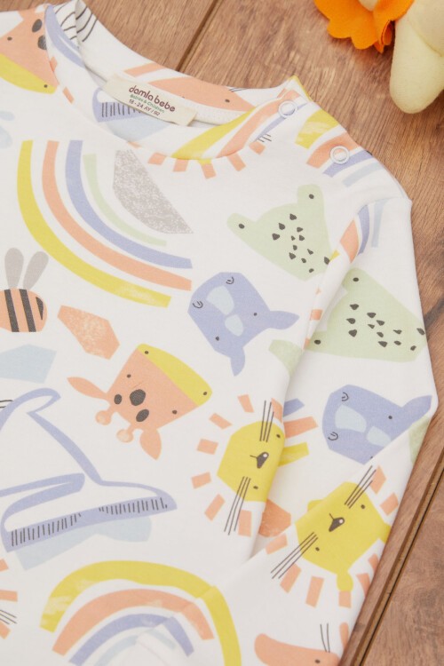 Ekru Hayvan Baskılı Renkli Erkek Bebek Eşofman Takımı 17460