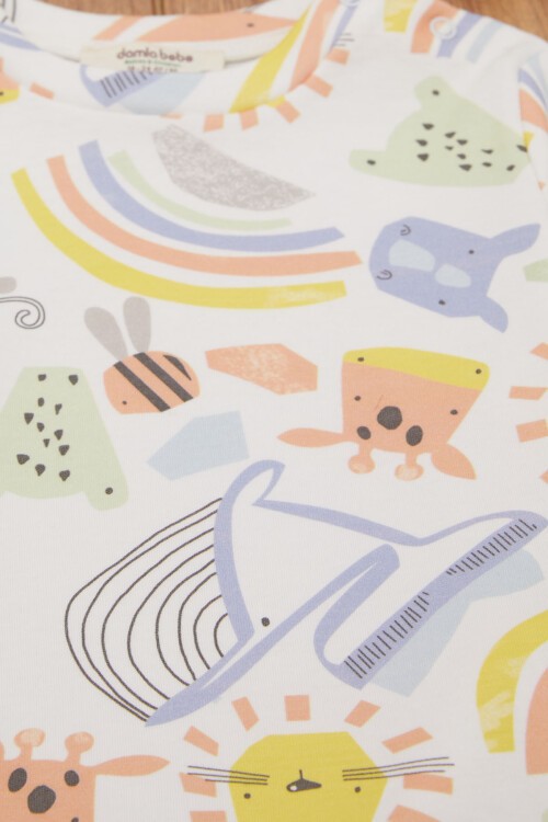 Ekru Hayvan Baskılı Renkli Erkek Bebek Eşofman Takımı 17460