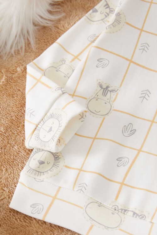 Ekru Kareli Aslan Baskılı Erkek Bebek Eşofman Takımı 17445