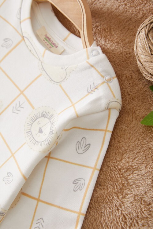 Ekru Kareli Aslan Baskılı Erkek Bebek Eşofman Takımı 17445