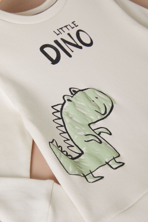 Ekru Little Dinozor Baskılı Erkek Bebek Takımı 17401