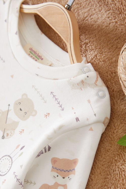 Ekru Sevimli Ayıcıklı Desenli Erkek Bebek Eşofman Takımı 17446