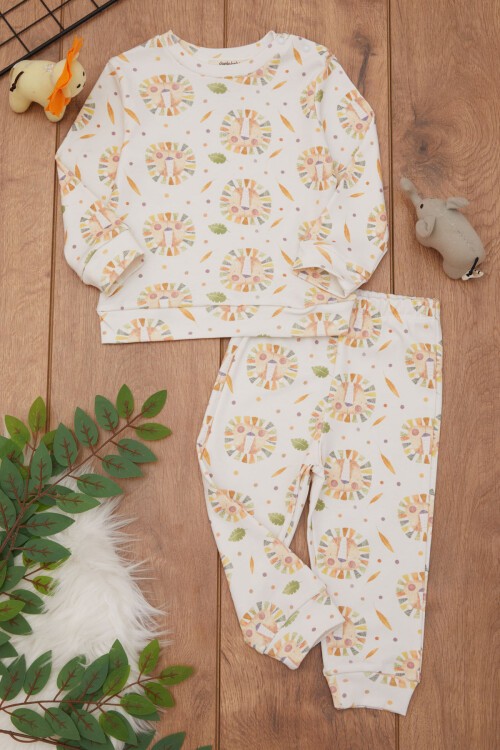 Ekru Yaprak Desenli Erkek Bebek Eşofman Takımı 17462