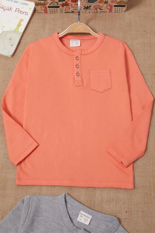 Erkek Bebek Düğmeli Yaka 2li Uzun Kollu Badi Turuncu-Gri 17620