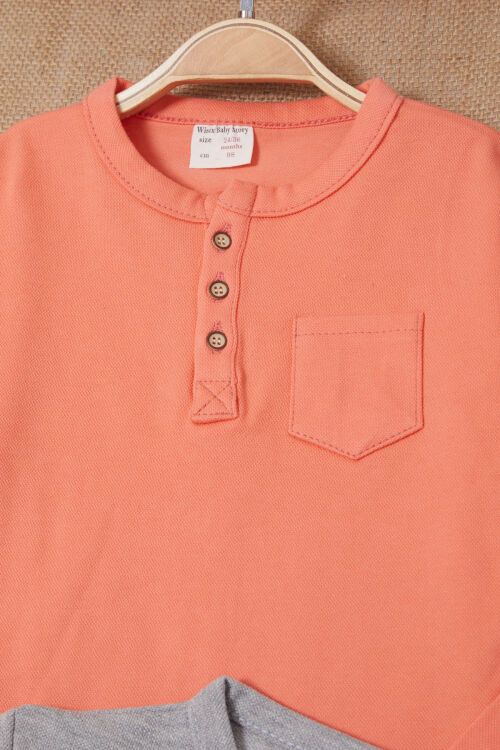 Erkek Bebek Düğmeli Yaka 2li Uzun Kollu Badi Turuncu-Gri 17620