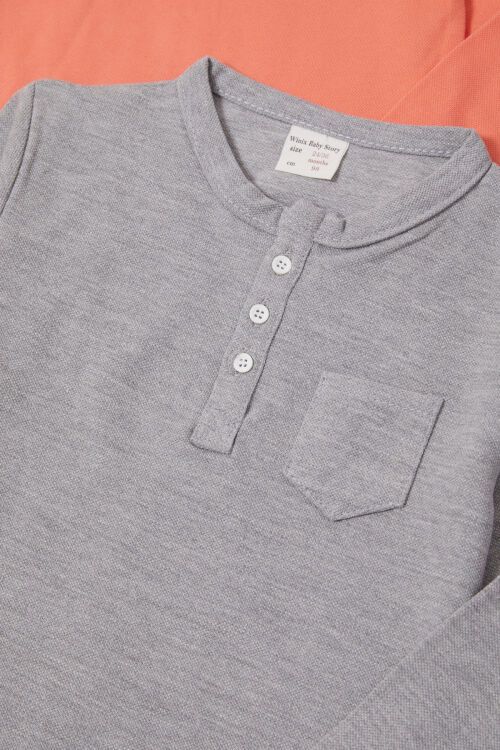Erkek Bebek Düğmeli Yaka 2li Uzun Kollu Badi Turuncu-Gri 17620