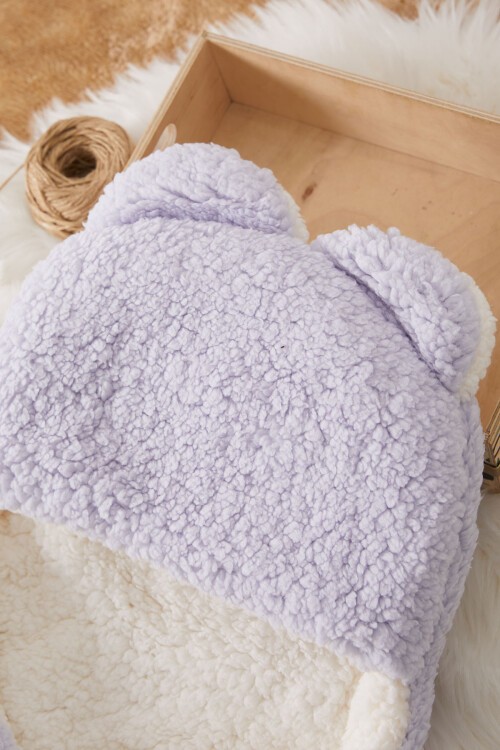 Erkek Bebek Mavi Kulaklı Peluş Kundak 17486