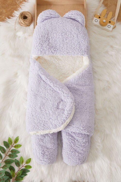 Erkek Bebek Mavi Kulaklı Peluş Kundak 17486