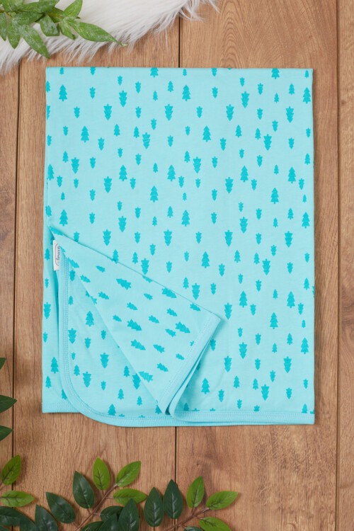 Erkek Bebek Turkuaz Çam Ağacı Desenli Battaniye 17378