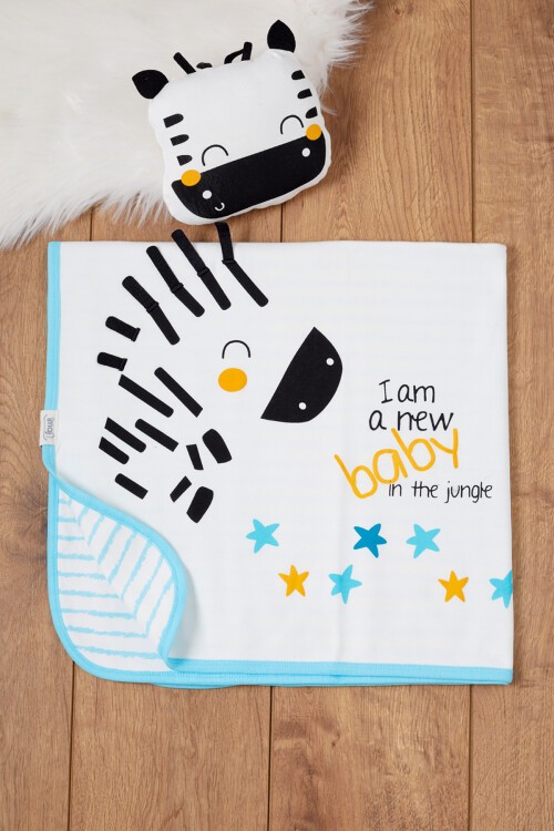 Erkek Bebek Zebra Baskılı Yastıklı Battaniye 17376