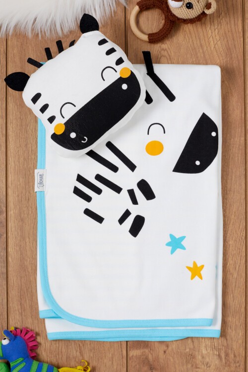 Erkek Bebek Zebra Baskılı Yastıklı Battaniye 17376