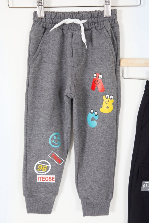 Erkek Çocuk Sevimli Harf Baskılı Ayıcıklı 2li Eşofman Altı Antrasit-Lacivert 17693