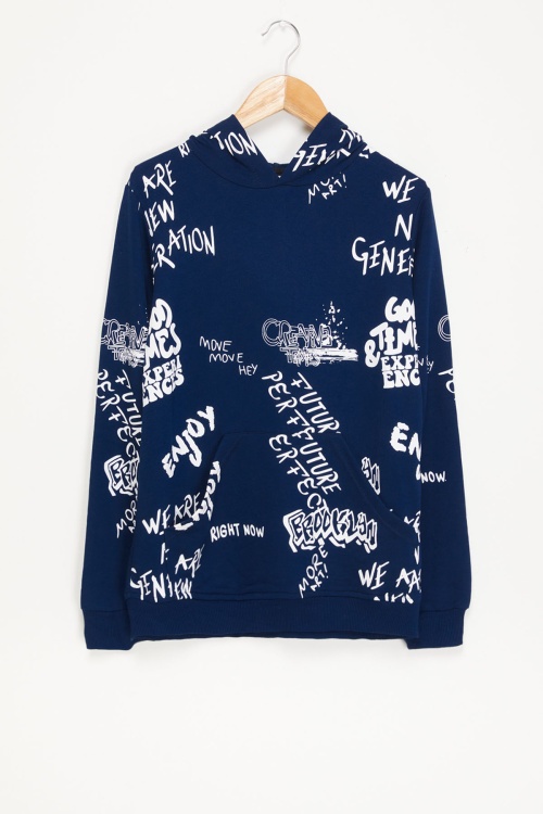 Erkek Çocuk Yazı Baskılı Kapşonlu Sweatshirt 4-14Yaş 14020