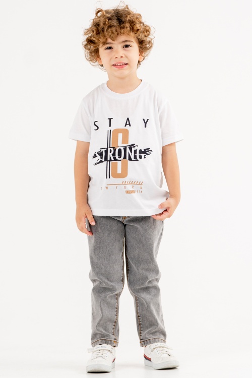 Erkek Çocuk Yazı Baskılı Tişörtlü Kapşonlu Ceketli Füme Jean Takım 17720