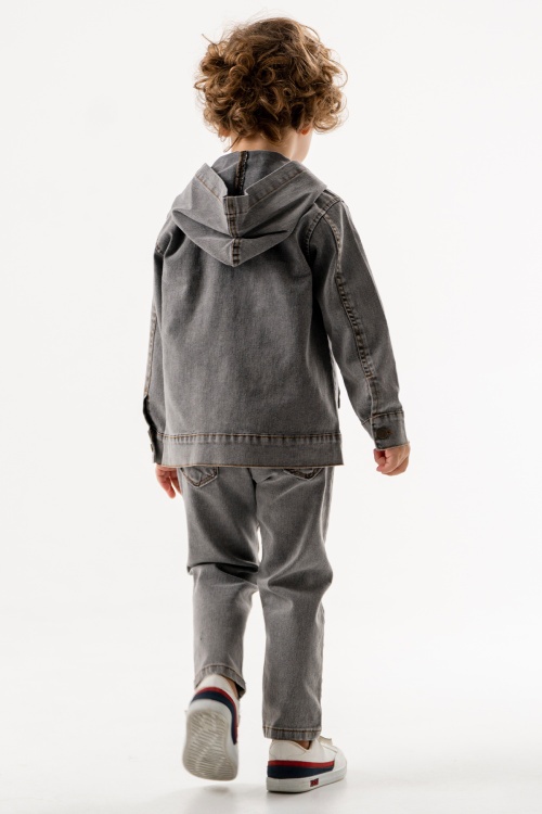 Erkek Çocuk Yazı Baskılı Tişörtlü Kapşonlu Ceketli Füme Jean Takım 17720
