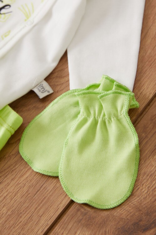 Fıstık Yeşili Prens Baskılı Şapkalı Erkek Bebek 5li Zıbın Takımı 17524