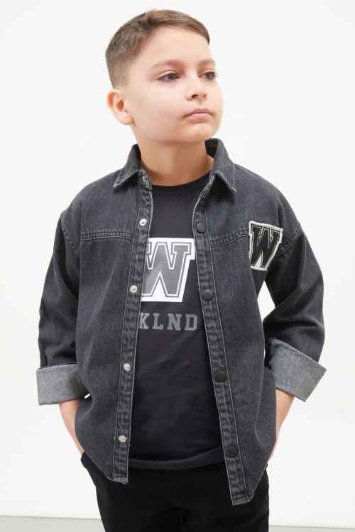 Füme Armalı Kot Ceketli Tişört Erkek Çocuk 2li Takım 17642