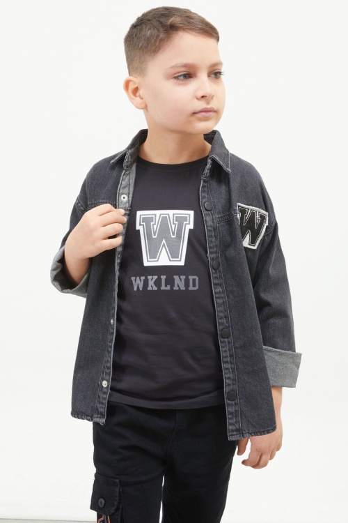 Füme Armalı Kot Ceketli Tişört Erkek Çocuk 2li Takım 17642