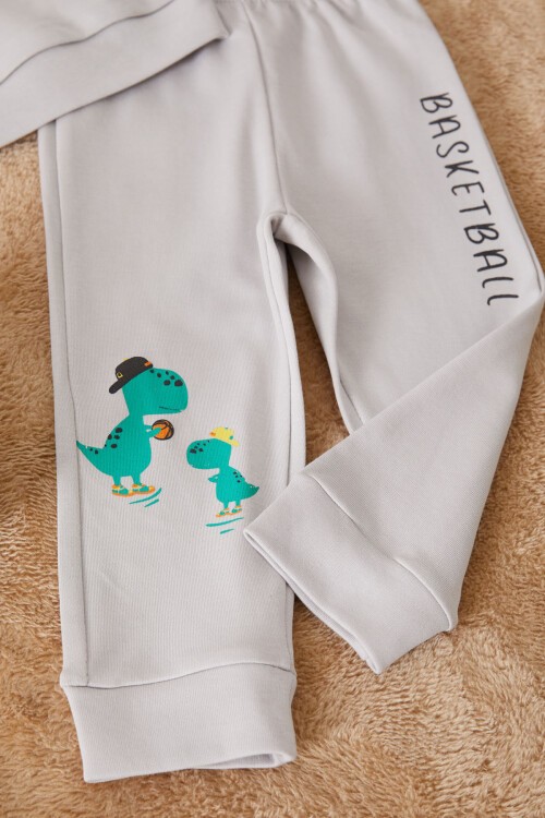 Füme Dinozor Baskılı Basketball Yazılı Erkek Bebek Takım 17539