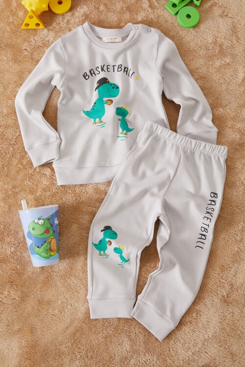 Füme Dinozor Baskılı Basketball Yazılı Erkek Bebek Takım 17539