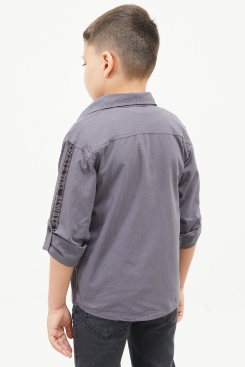 Füme Kolları Şerit Yazılı Jean Gömlekli Tişört Erkek Çocuk 2li Takım 17644