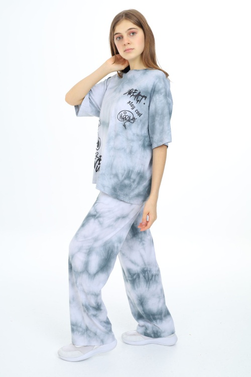 Gri Batik Yazı Baskılı Kız Çocuk Takım 17833