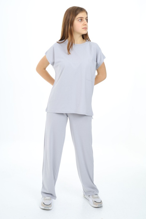 Gri Cep Detaylı Kız Çocuk Takım 17919