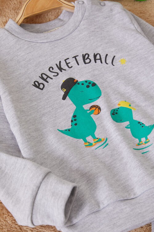 Gri Dinozor Baskılı Basketball Yazılı Erkek Bebek Takım 17542