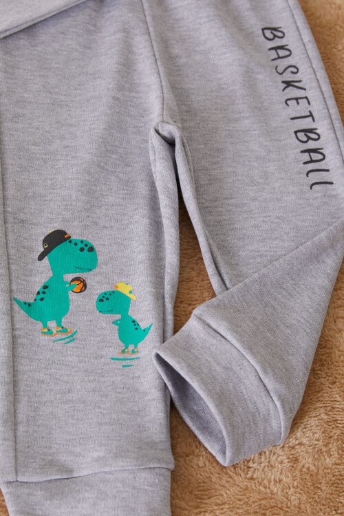 Gri Dinozor Baskılı Basketball Yazılı Erkek Bebek Takım 17542