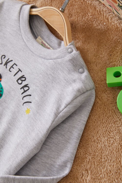 Gri Dinozor Baskılı Basketball Yazılı Erkek Bebek Takım 17542