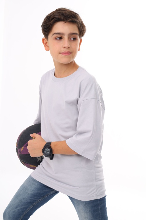 Gri Düz Bisiklet Yaka Erkek Tişört 18048