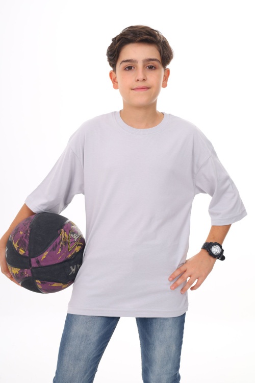 Gri Düz Bisiklet Yaka Erkek Tişört 18048