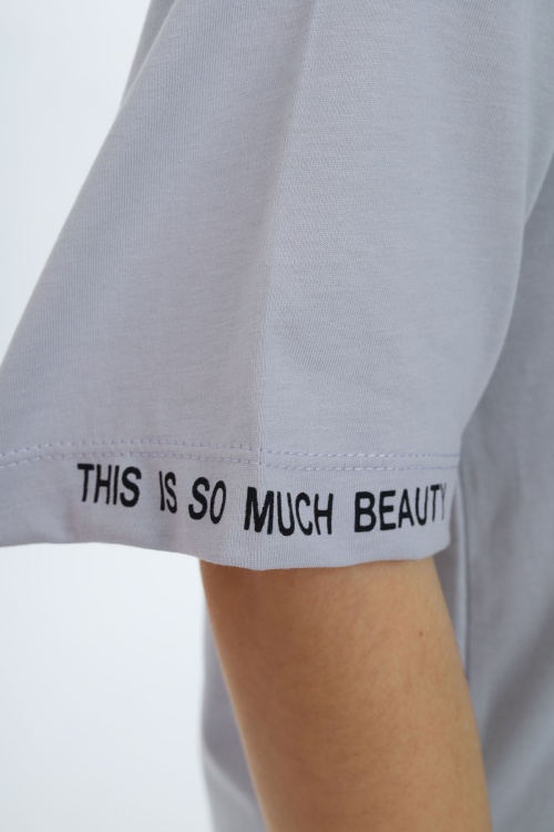 Gri Düz Bisiklet Yaka Kız Tişört 18040