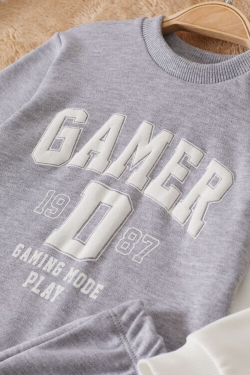 Gri Gamer Şeritli Baskılı Erkek Bebek Eşofman Takımı 17452