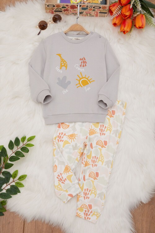 Gri Güneş Baskılı Kız Bebek Takımı 17412