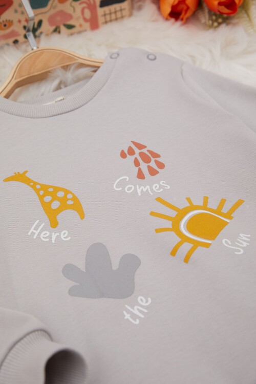 Gri Güneş Baskılı Kız Bebek Takımı 17412