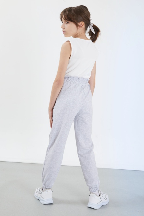 Gri Have a Good Time Yazılı Düğme Detaylı Kız Eşofman Altı 17677