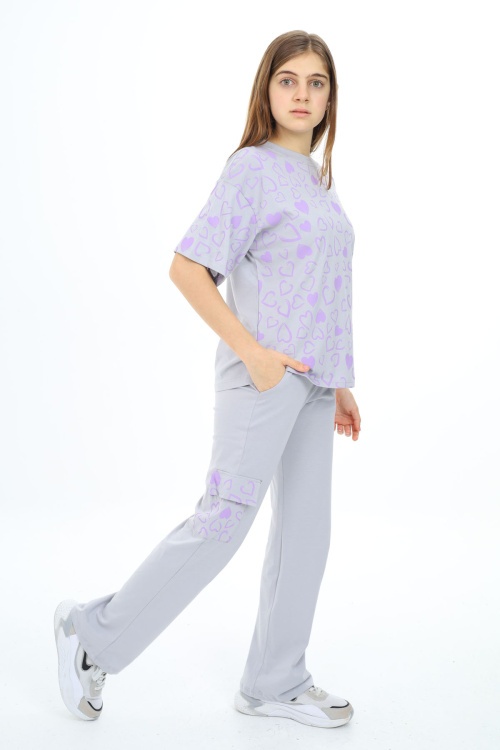 Gri Kalp Baskılı Kız Çocuk Takım 17882