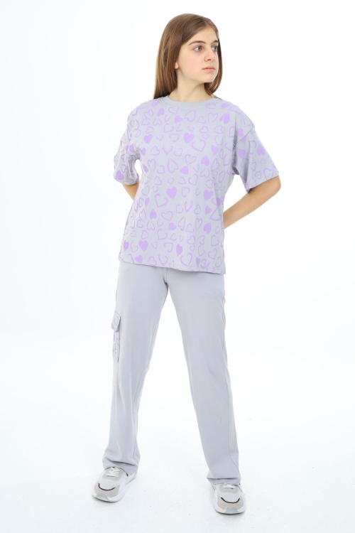 Gri Kalp Baskılı Kız Çocuk Takım 17882