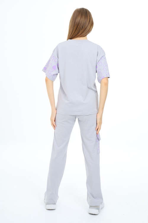 Gri Kalp Baskılı Kız Çocuk Takım 17882