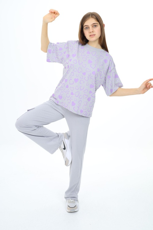 Gri Kalp Baskılı Kız Çocuk Takım 17882