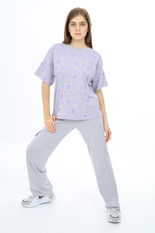 Gri Kalp Baskılı Kız Çocuk Takım 17882