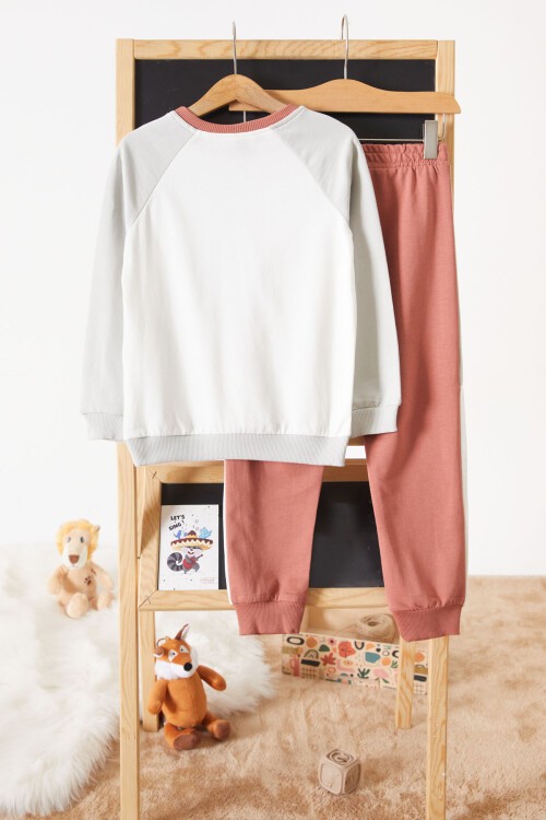 Gri Kanguru Cepli Şeritli Erkek Çocuk Eşofman Takımı 17544