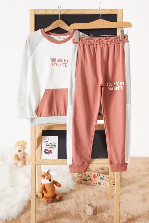 Gri Kanguru Cepli Şeritli Erkek Çocuk Eşofman Takımı 17544