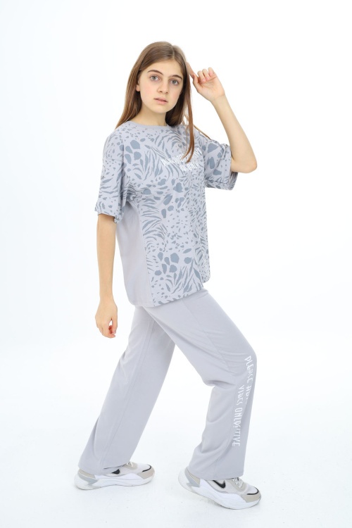 Gri Kaplan Desenli Kız Çocuk Takım 17907