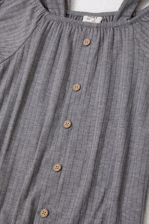 Gri Omuz Askılı Düğme Detaylı Kız Çocuk T-shirt 17606