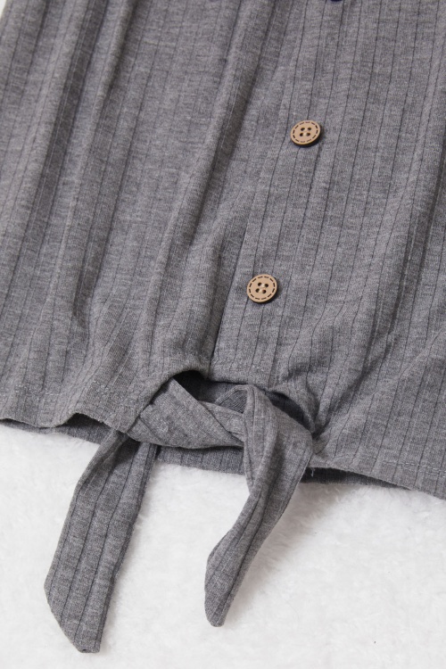 Gri Omuz Askılı Düğme Detaylı Kız Çocuk T-shirt 17606