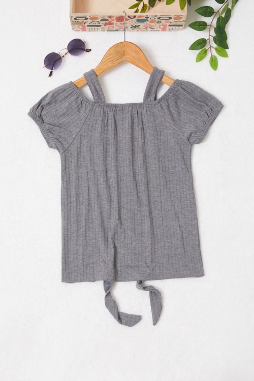 Gri Omuz Askılı Düğme Detaylı Kız Çocuk T-shirt 17606
