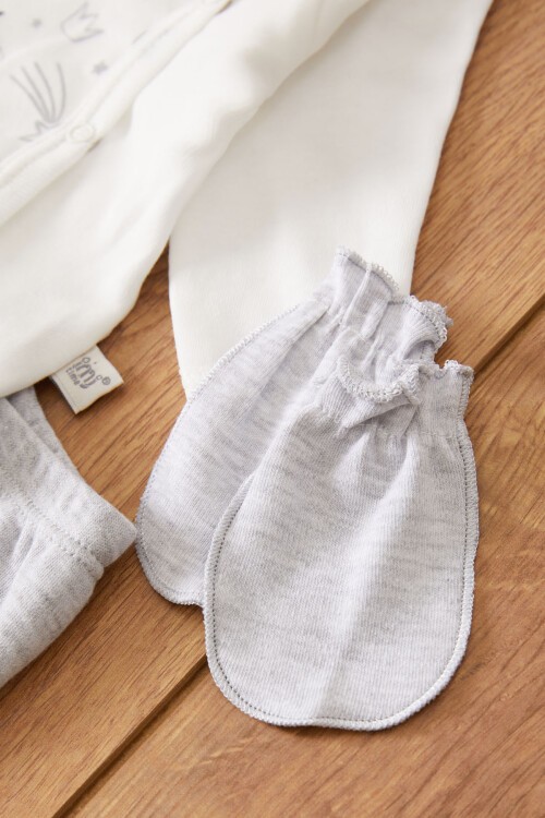 Gri Prens Baskılı Şapkalı Erkek Bebek 5li Zıbın Takımı 17523